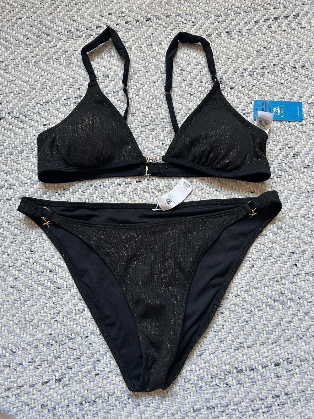 Cupshe Black Sparkle Triangle Bikini Set (L) - Picture 4 of 11